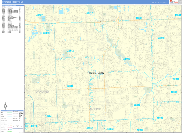 Sterling Heights Zip Code Wall Map